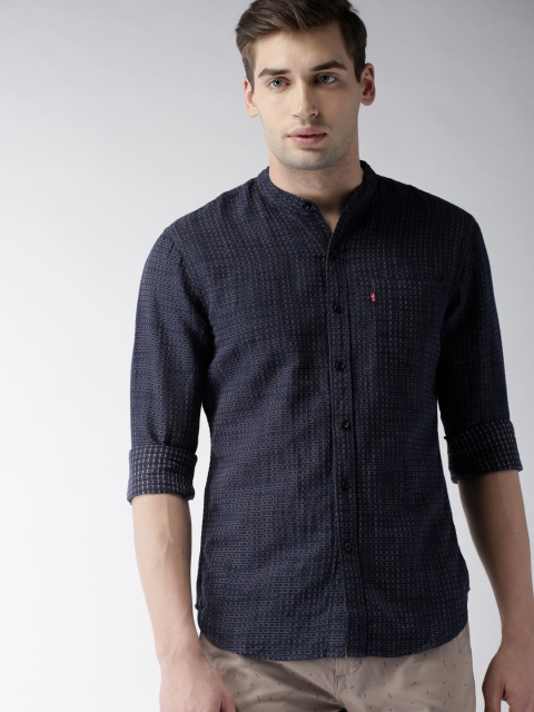 

Levis Men Navy Blue & White Slim Fit Self Design Casual Shirt