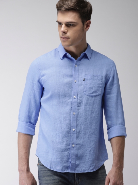 

Levis Men Blue Linen Solid Slim Fit Casual Shirt