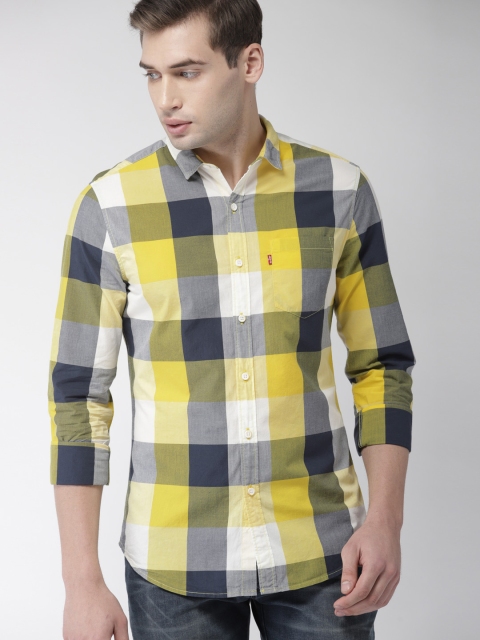

Levis Men Yellow & Navy Blue Slim Fit Checked Casual Shirt