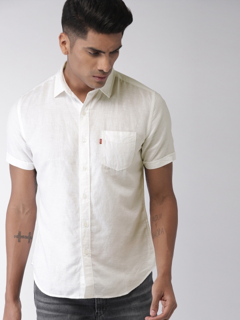 

Levis Men White Slim Fit Solid Casual Shirt
