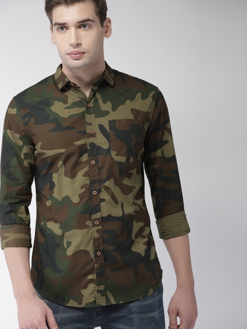 

Levis Men Olive Green & Brown Slim Fit Printed Casual Shirt