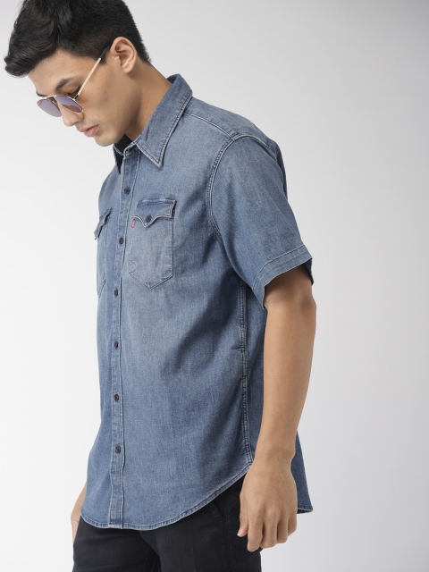 

Levis Men Blue Slim Fit Solid Casual Denim Shirt