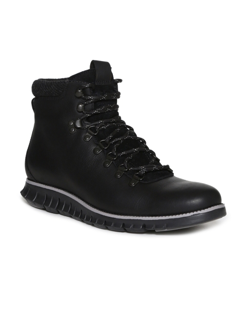 

Cole Haan Men Black Solid Leather Mid-Top Flat Boots
