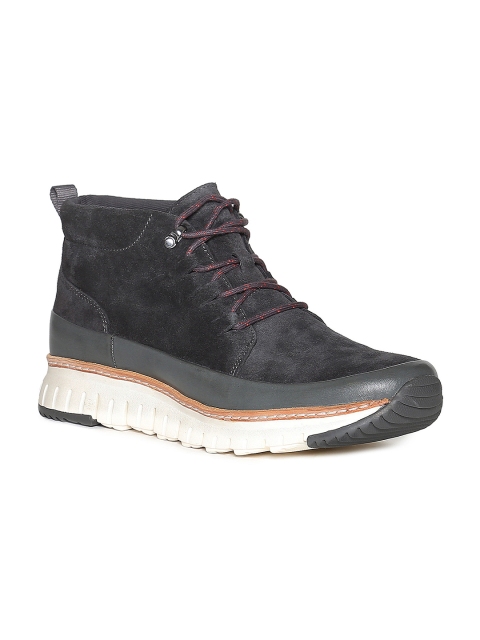 

Cole Haan Men Grey Solid Leather Mid-Top Flat Boots