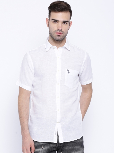 

U.S.Polo Assn. White Tailored Fit Linen Casual Shirt
