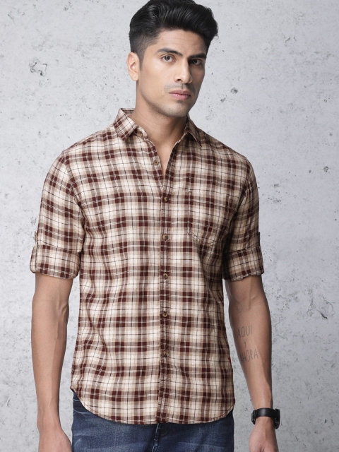 

Ecko Unltd Men Maroon & Beige Slim Fit Checked Casual Shirt