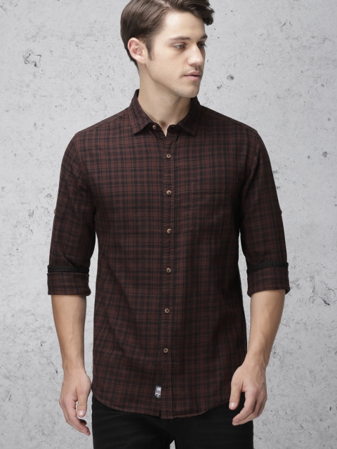 

Ecko Unltd Men Coffee Brown & Black Regular Fit Checked Casual Shirt