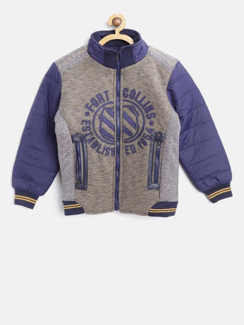 

Fort Collins Boys Mustard Yellow & Navy Blue Self Design Bomber Jacket