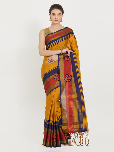 

Kvsfab Mustard Solid Silk Cotton Saree