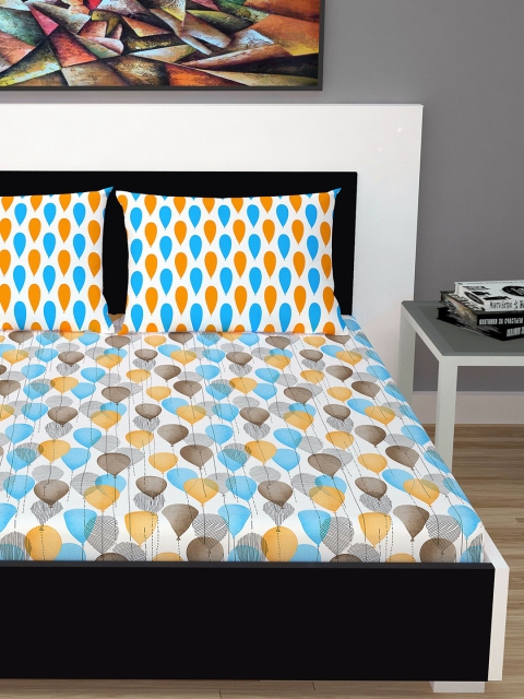

Divine Casa Multicoloured Flat 144 TC Cotton 1 Extra Large Bedsheet with 2 Pillow Covers, Multi