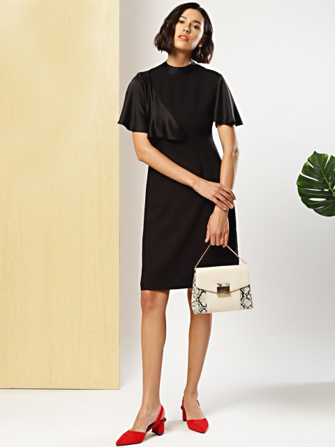 

her by invictus Women Black Solid Fine Satin Sheath Dress
