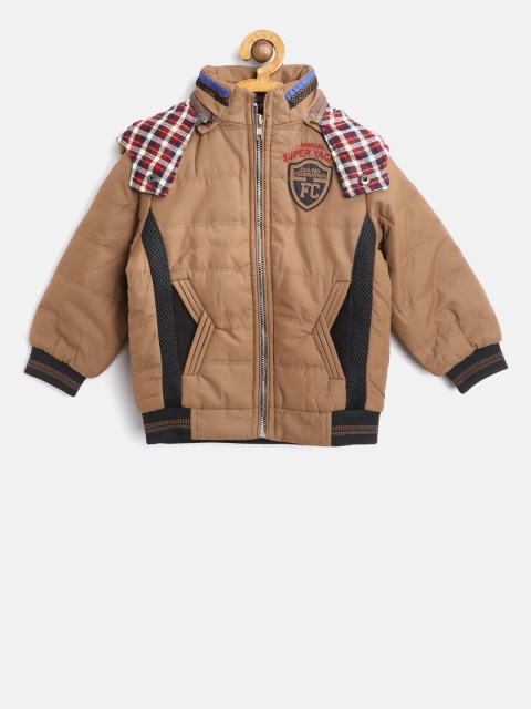 

Fort Collins Boys Brown Solid Hooded Bomber Jacket