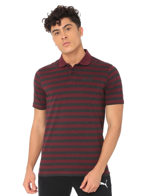 

Puma Men Maroon & Grey Striped Polo Collar T-shirt