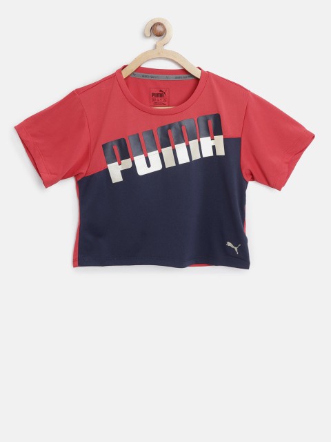 

Puma Girls Red & Navy A.C.E. Ribbon Colourblocked Round Neck Crop T-shirt
