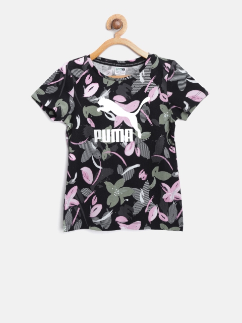 

Puma Girls Black Classics AOP Printed Round Neck T-shirt