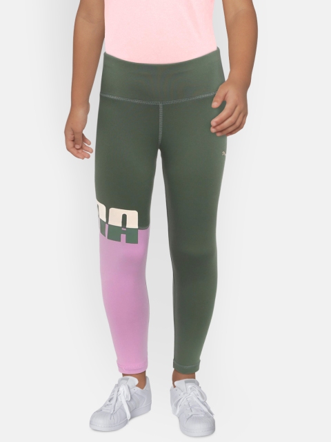 

Puma Girls Olive Green & Pink Colourblocked A.C.E. Laurel Wreath Tights