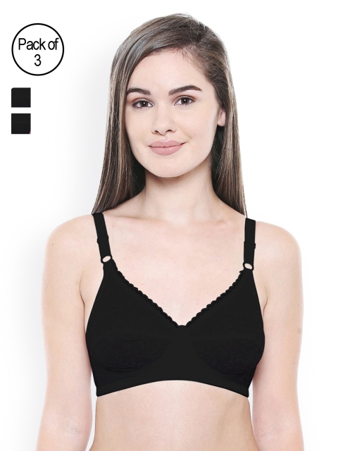 

Bodycare Pack Of 3 Solid Non-Wired Non Padded Everyday Bras E5532BBB, Black