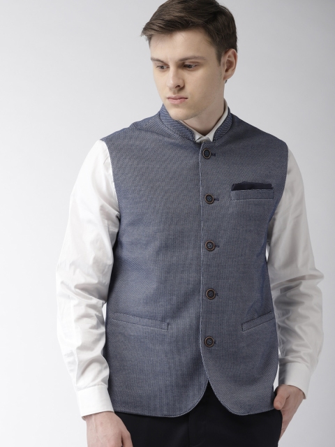 

Arrow Men Blue Woven Design Zero Calorie Fit Nehru Jacket