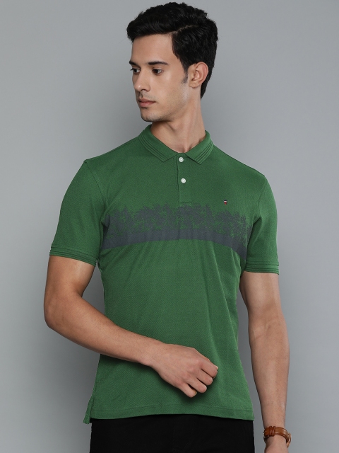 

Louis Philippe Sport Men Green Striped Slim Fit Polo Collar T-shirt