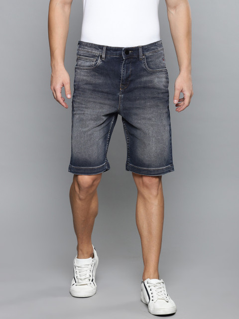 

Louis Philippe Jeans Men Blue Washed Slim Fit Denim Shorts