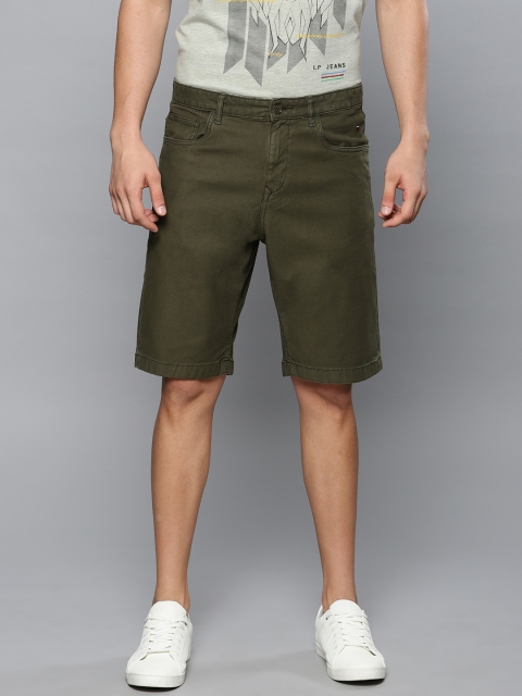 

Louis Philippe Jeans Men Olive Green Solid Classic Fit Regular Shorts
