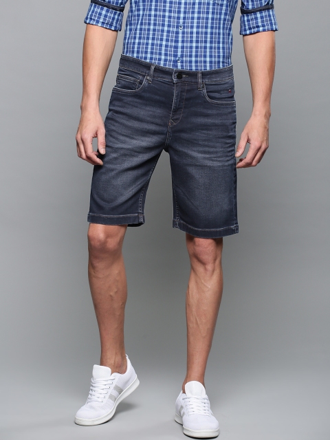 

Louis Philippe Jeans Men Blue Solid Slim Fit Denim Shorts