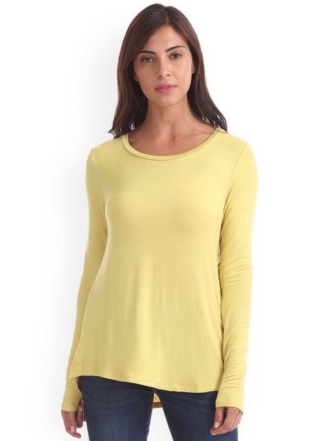 

Aeropostale Women Yellow Solid Round Neck T-shirt