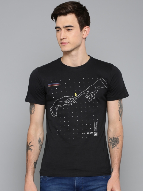 

Louis Philippe Jeans Men Black Printed Round Neck Slim Fit T-shirt