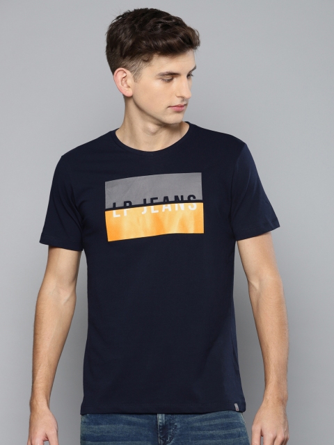 

Louis Philippe Jeans Men Navy Printed Round Neck T-shirt, Navy blue
