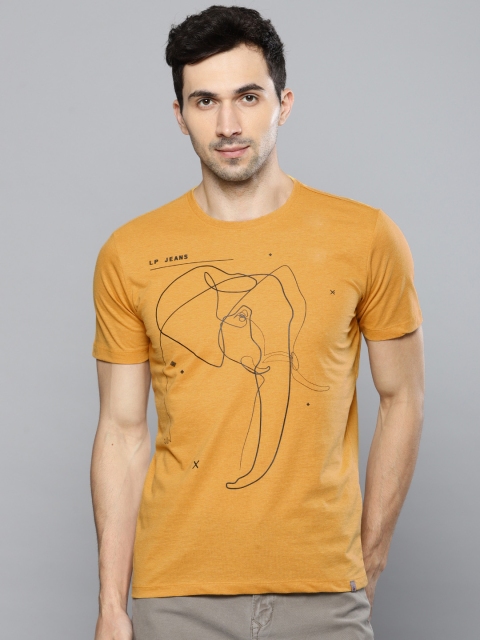 

Louis Philippe Jeans Men Mustard Yellow Printed Round Neck T-shirt