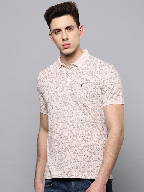 

Louis Philippe Jeans Men Beige Printed Polo Collar T-shirt
