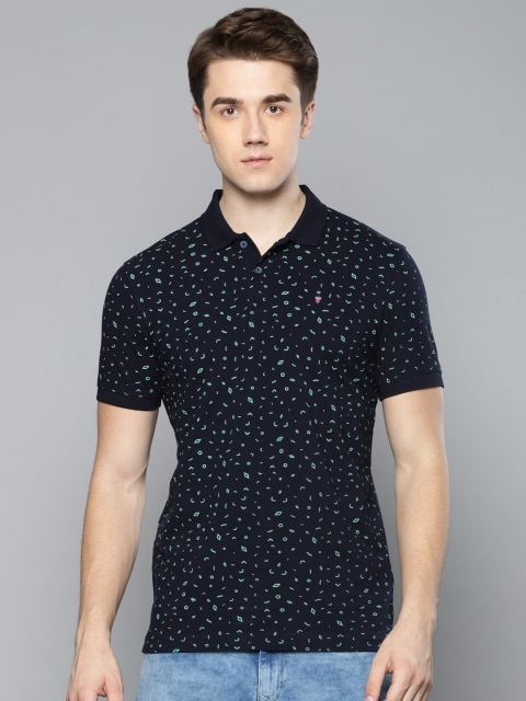 

Louis Philippe Jeans Men Navy Blue Printed Polo Collar T-shirt
