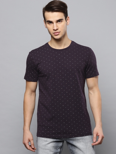 

Louis Philippe Jeans Men Aubergine Printed Round Neck T-shirt, Purple