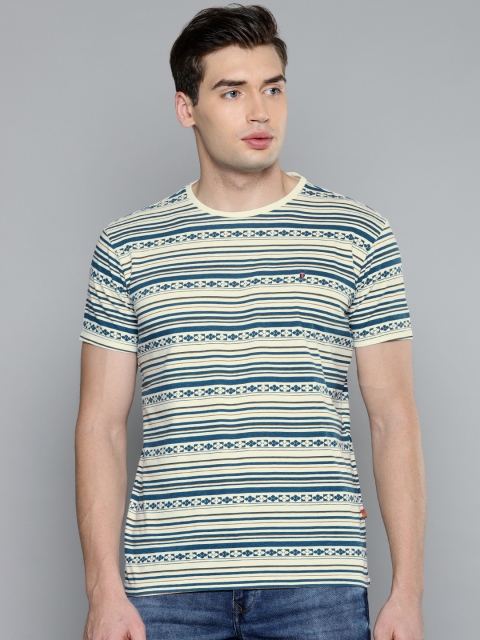 

Louis Philippe Jeans Men White & Blue Striped T-shirt