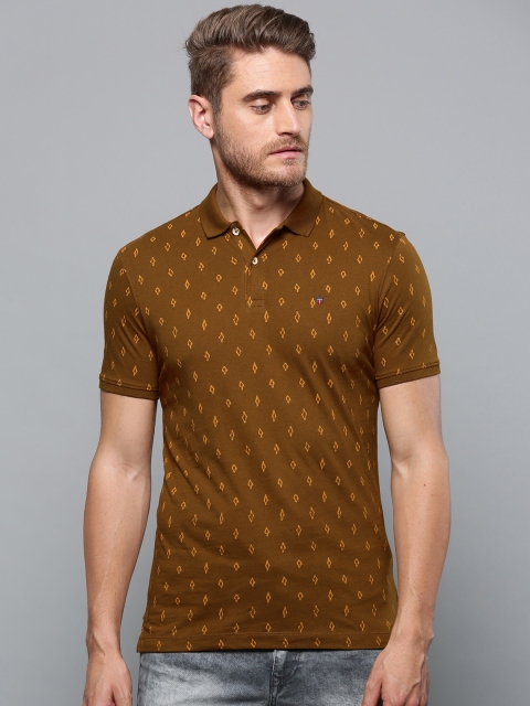 

Louis Philippe Jeans Men Mustard Brown Printed Polo Collar T-shirt