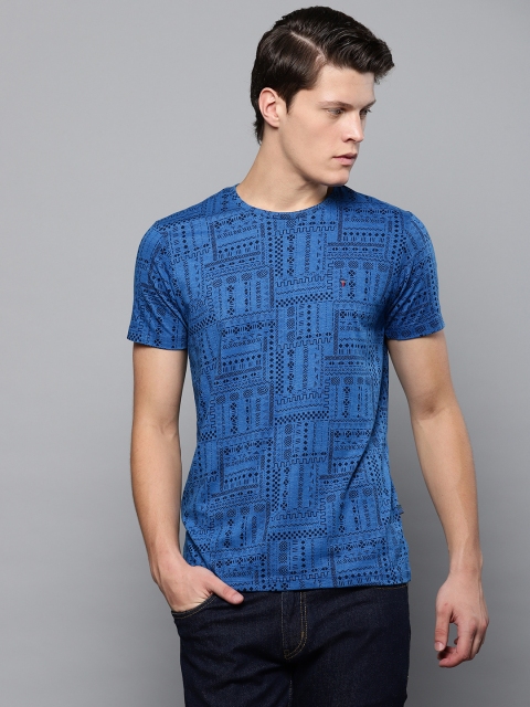 

Louis Philippe Jeans Men Blue & Black Printed Slim Fit Round Neck T-shirt