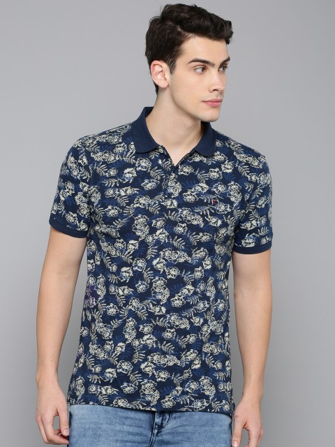 

Louis Philippe Jeans Men Navy Blue Printed Polo Collar Slim Fit T-shirt