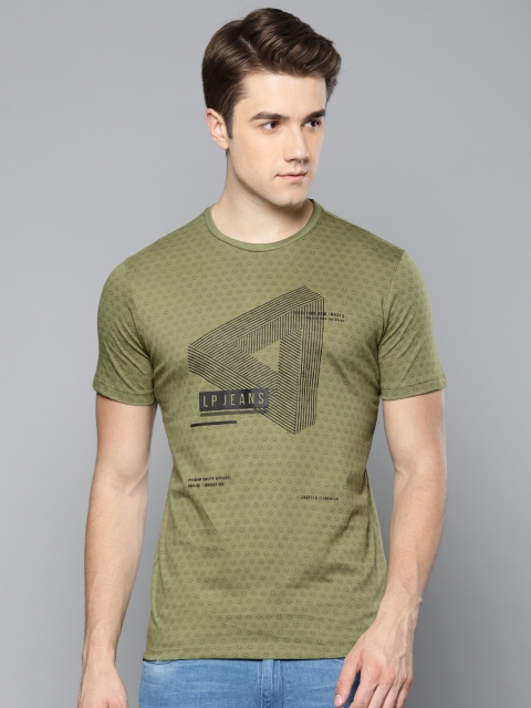 

Louis Philippe Jeans Men Olive Green Printed Round Neck T-shirt