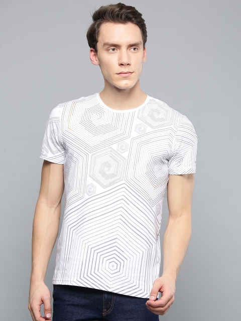 

Louis Philippe Jeans Men White & Grey Printed Round Neck T-shirt