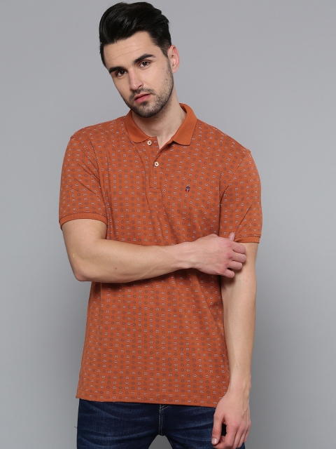 

Louis Philippe Jeans Men Rust Orange Printed Polo Collar T-shirt