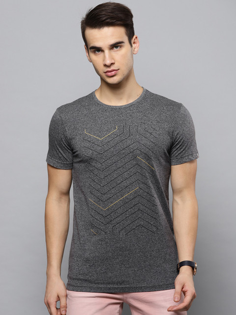 

Louis Philippe Jeans Men Charcoal Grey Printed Round Neck T-shirt
