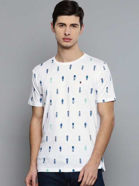 

Louis Philippe Jeans Men White Printed Slim Fit Round Neck T-shirt