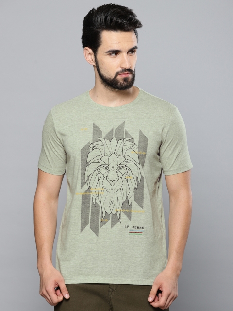 

Louis Philippe Jeans Men Olive Green Printed Round Neck T-shirt