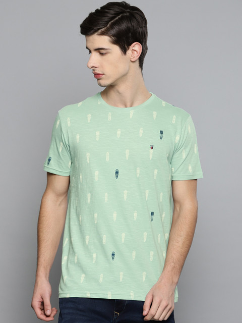 

Louis Philippe Jeans Men Green Printed Slim Fit Round Neck T-shirt