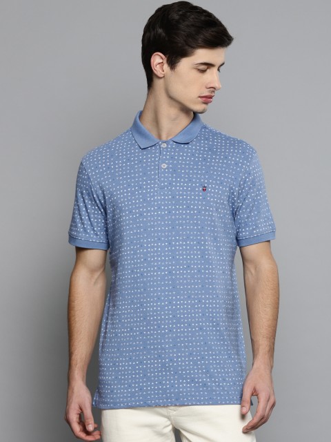 

Louis Philippe Jeans Men Blue & White Printed Slim Fit Polo Collar T-shirt