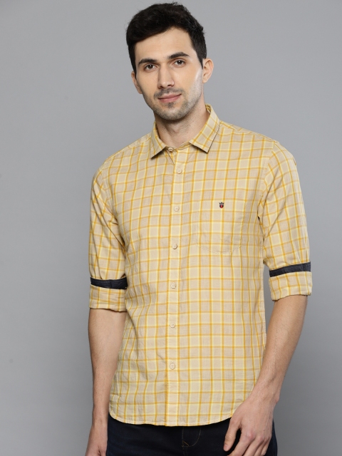 

Louis Philippe Jeans Men Beige & Mustard Yellow Super Slim Fit Checked Casual Shirt
