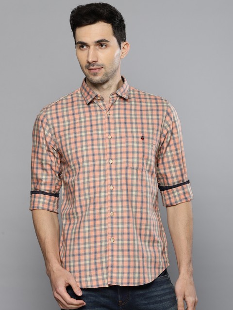 

Louis Philippe Jeans Men Pink & Beige Slim Fit Checked Casual Shirt