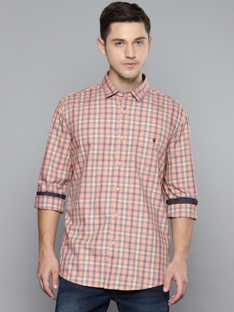 

Louis Philippe Jeans Men Pink & Blue Super Slim Fit Checked Casual Shirt