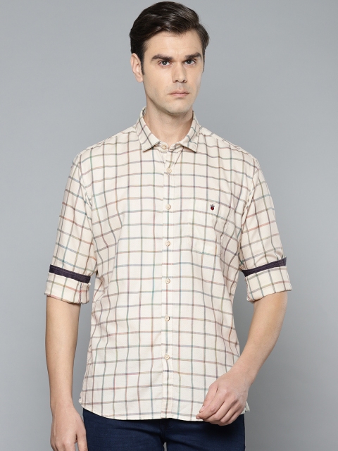 

Louis Philippe Jeans Men Beige & Green Slim Fit Checked Casual Shirt