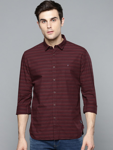 

Louis Philippe Jeans Men Maroon Super Slim Fit Striped Casual Shirt